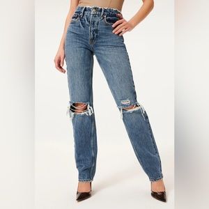 NWT Good American Good Icon Size 2 26 Indigo061 Distressed High Rise Straight
